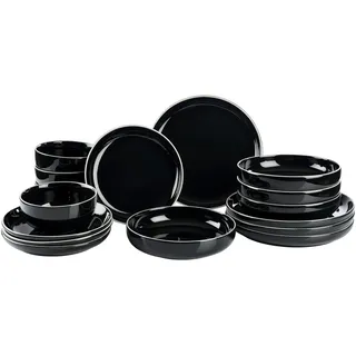 Novel Kombiservice , Schwarz , Keramik , 16-teilig , Uni , 680 ml , Lfgb , lebensmittelecht , Geschirr, Geschirrsets, Kombiservice