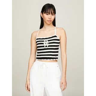 Spaghettitop TOMMY JEANS "TJW CROCHET STRIPE TOP", Damen, Gr. L (40), schwarz (schwarz, stripe), Strick, Obermaterial: 100% Baumwolle, gestreift, Tops Spaghettitop