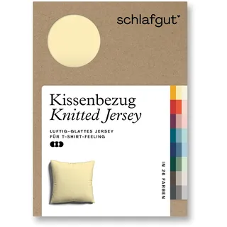 Schlafgut Kissenbezug »Knitted Jersey aus Bio-Baumwolle mit Elasthan, bügelfrei,«, (1 St.), besonders fein gestrickt, Kissenhülle mit farbigem Reißverschluss, gelb