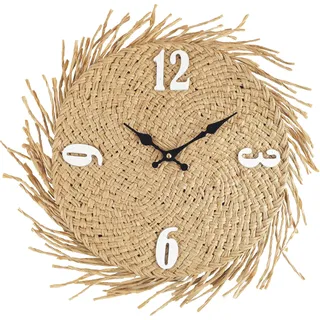 Rebecca Mobili Runde Wanduhr aus braunem und weißem Stroh ø 45 cm - Beige