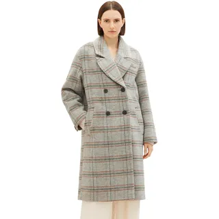 TOM TAILOR Damen 1037556 Mantel mit Reverkragen & Karomuster, 32426-grey orange Green Check Woven, L