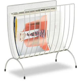 Relaxdays Zeitungsständer Metall, Zeitungshalter stehend, Zeitschriftensammler silber, HxBxT: 35 x 34 x 18 cm,