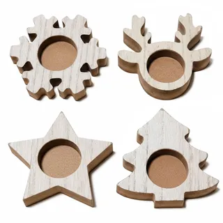 Teelichthalter Weihnachten, 4 Stück Kerzenhalter Holz Weihnachten Stern Schneeflocke Weihnachtsbaum, Kerzenständer Kerzenleuchter für Weihnachts Tischdeko Bastelset Geschenk