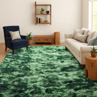 SOANNY Teppich Wohnzimmer Waschbar Anti-Rutsch 120x180 cm, Grün | Hochflor, Langflor, Flauschig, Weich, Tie-Dye, Pflegeleicht, Für Wohnzimmer Schlafzimmer Kinderzimmer Büro Bettumrandung