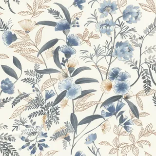 Rasch Textil Vliestapete Blumen und Blätter 10,05 m x 0,53 m Blau/Gelb/Braun/Weiß 869125