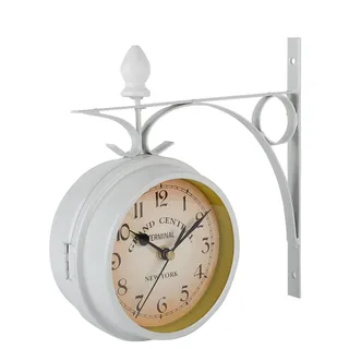 Qcwwy Bahnhofsuhr, Doppelseitige Vintage-Wanduhr aus Eisen, Geräuschloses Uhrwerk, Leicht Lesbare Dekoration für Wohnzimmer, Garten, Hochzeiten und Jubiläen