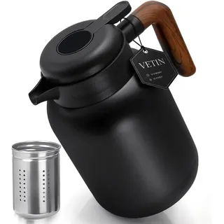 VETIN Thermoskanne mit Teesieb 1,5l, Isolierkanne aus Doppelwandige 316 Edelstahl, Teekanne Thermo mit Siebeinsatz, Kaffeekanne Thermo 10h Hitze/16h Kält (Ohne Temperaturanzeige)