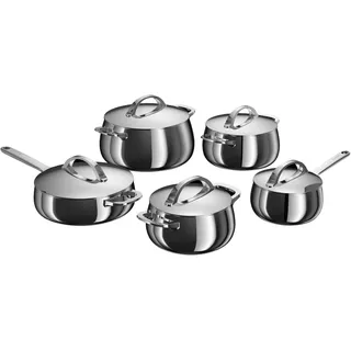 BergHOFF Home Topfset Edelstahl 10 teilig mit Deckeln, PFAS PTFE frei, für alle Herdarten, backofenfest - Grau