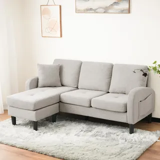 Merax Modulares Sofa Ecksofa L-förmiges Sofa 3-Sitzer aus Baumwoll-Leinenstoff, Polstersofa modular Sofa mit Chaiselongue, 85x118x82cm, Beige - Beige
