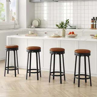 GarveeHome 360° Drehbare Barhocker Aus PU-Leder, 78 cm Hohe Hocker Mit Metallgestell Und Fußstütze, Esshocker Mit 125kg Tragkraft, Für Esszimmer Und Wohnzimmer, 41,9 x 41,9 x 78 cm