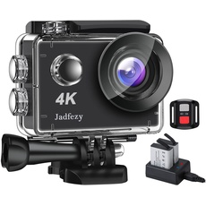 Jadfezy Action Cam 4K mit WLAN, Fernbedienung, Ladegerät und 2-Fach × 30M/98FT Unterwasserkamera mit 1350 mAh Akku (APP wurde auf X-Sport Pro aktualisiert)