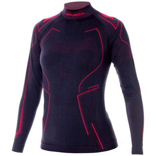 BRUBECK Unterwäsche Motorrad Damen | Langarmshirt kühlend | Motorradunterwäsche Frauen | Langarm Funktionsshirt nahtlos | Base Layer atmungsaktiv | Gr. L | Schwarz - Amarant | LS14350