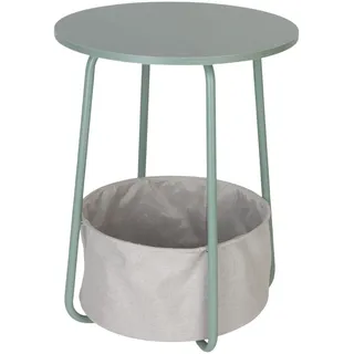 Relaxdays Beistelltisch, runder Couchtisch, mit Stoffkorb, HD: 50x40 cm, Kaffeetisch Wohnzimmer, MDF & Metall, Mint/grau