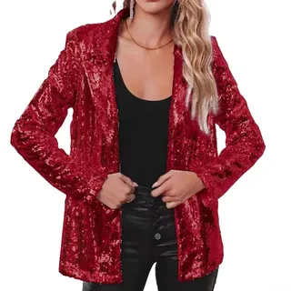 SPORTARC Nightclub Pailletten Blazer Damen Schimmer Glitzer Jacke Mantel Oberbekleidung (L Weinrot)