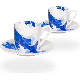 tea4chill Könitz Espresso Tassen Set Blue Wave. 2 Kaffeetassen 65ml aus Porzellan. Espressotassen modern - Bunt