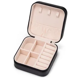 Schmuckkästchen – Kleines Schmuckkästchen – Mini-Schmuckaufbewahrungsbox – Reißverschluss-Schmuckkästchen – Tragbare Aufbewahrungsbox für Ohrringe, Ketten, Armbänder (schwarz) - Schwarz