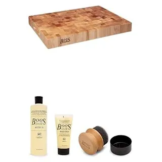 Boos Block Hackblock Set – 1 Profi Hackblock 51 x 38 x 6 cm + Schneidebrett Öl + Wachs + Applikator – Nordamerikanisches Ahorn Stirnholz - Hirnholz - Hackblock - Lebensmittelecht