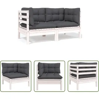 The Living Store Gartensofa 2-Sitzer mit Kissen in Weiß Massivholz Kiefer - Weiß