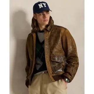 Polo Ralph Lauren für Herren. 710970574001 Braune Aviator-Lederjacke (XL), Lässig