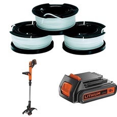 Bundle of Black+Decker A6485 Fadenspulen (für Trimmer 3er Pack- 3 x 10 m Länge, ⌀ 1,5 mm Fadendurchmesser) Mehrfarbig + Black+Decker Akku-Rasentrimmer+ Black+Decker Li-Ion Slidepack Akku)