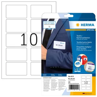 Herma 4412 Namensetiketten ablösbar, 800 Blatt, 80 x 50 mm, 10 pro A4 Bogen, 8000 Stück, selbstklebend, bedruckbar, rückstandsfrei abziehbare Acetatseide Namensaufkleber Etiketten, weiß