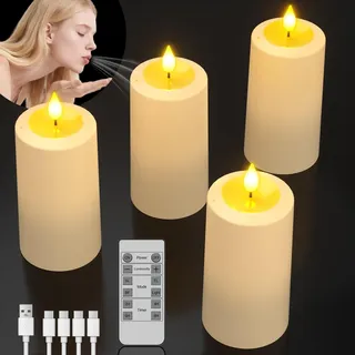 SoulBay LED Kerzen Aufladbar zum Auspusten mit Fernbedienung Timer 4er Set