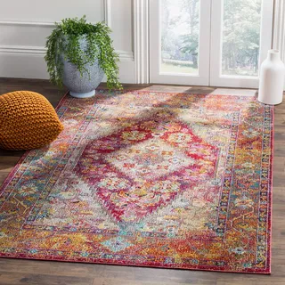 SAFAVIEH Boho Teppich für Wohnzimmer, Esszimmer, Schlafzimmer - Crystal Collection, Kurzer Flor, Hellblau und Fuchsia, 201 X 279 cm