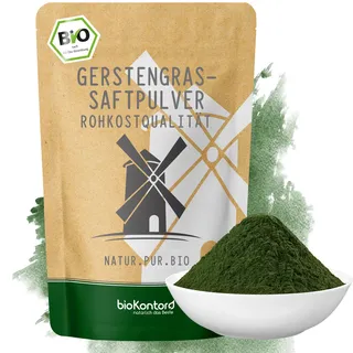 bioKontor – Bio Gerstengrassaftpulver 100g – Extrakt 33:1 – Gerstengras Saftpulver fein – Gerstengras Pulver Naturrein – ideal für Smoothies, grünen Saft & Getränke – Rohkostqualität aus den USA