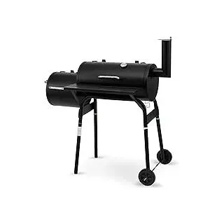 tepro BBQ Smoker Grill Wichita, mit 2 Grillkammern, Rädern und Thermometer im Deckel, Maße ca. 112 x 63 x 116,5 cm, Schwarz