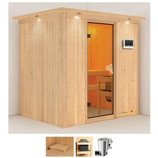 Bild Sauna »Finja«, (Set), 3,6-kW-Bio-Plug & Play Ofen mit externer Steuerung beige