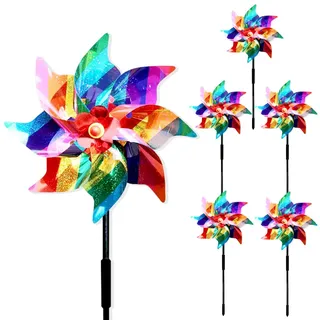 Taubenabwehr Windrad 5 Stück Bunte Windrad Obstgarten Vogelabwehr Taubenschreck Windrad Garten Taubenabwehr Balkon Windräder 54CM Hoch (Gestreifte Farbe)