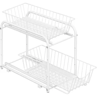 SONGMICS Küchenschrank Organizer, 2 Ebenen, stapelbar, mit Metallkörben | Küchenregal, Ordnungssystem, erweiterbar, für Küche, Badezimmer, Mattweiss, PATALLA Kollektion KCS017W01