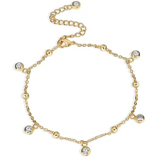 PHNIBIRD Fußkette Gold Wasserfest mit 5 Zirkonia-Kugeln Anhänger Schmuck | 18k Vergoldete,Hypoallergen,Verstellbare 20+5cm,für Sommerliche Strandausflügefür,Fußkettchen für Damen