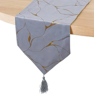 DRW Tischläufer aus Polyester in Grau und Gold, 30 x 1 x 180 cm