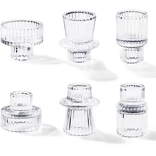 Toptime Kerzenhalter Glas, 6er Set Teelichthalter Transparent für Stabkerzen und Teelichter, Kristall Kerzenständer Klarglas für Tischdeko, Romantischer Teelichtgläser für Hochzeit, Geburtstag, Party