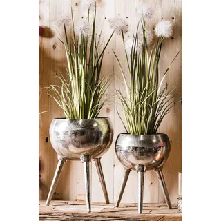 Vase Blumenvase Gefäß Pokalvase Dekovase Pflanztopf Aluminium Silber, Deko Modern aus Metall, Wohnzimmer und Küche, Tripod Dreibein 32 cm oder 38 cm (35x35x38 cm)
