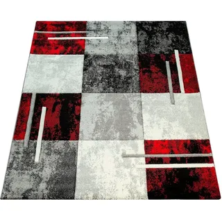 Paco Home Designer Teppich Modern mit Konturenschnitt Karo Muster Grau Schwarz Rot 300x400 cm