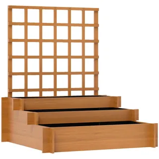 Outsunny Hochbeet mit Rankhilfe, 3-stufig Blumenkasten mit Vliesstoff, Gemüsebeet , Braun , Holz , 232 L , 95x110x95 cm , Gartenzubehör, Hochbeete