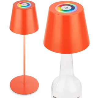 Briloner - 3 in 1 RGBW LED Tischlampe kabellos IP44 mit Touch, dimmbar, Akku & Lichtquelle tauschbar, Nachttischlampe, Leselampe, LED Lampe, Campinglampe, Tischleuchte, Akku Lampe, 36x12 cm, Orange