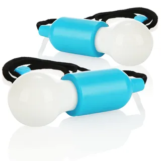 com-four® 2x LED Hängelampe mit Zugschalter, kabellose Hängeleuchte, batteriebetriebene Glühbirne mit Schnurschalter, für Camping, Festivals, Schränke, Keller und Outdoor (02 Stück - Schnur - blau)