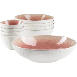 MÄSER 934114 Serie Frozen, 9-teiliges Bowl Set aus schöner Keramik, 1 Salatschüssel, 4 Ramen Schalen und 4 Dip Schälchen, organische Formen im Vintage Look, händisch lasiert, Steinzeug, Weiss