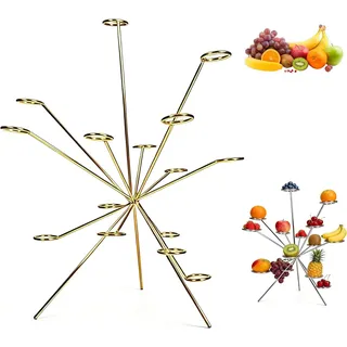 Explodierende Obstschale, Feuerwerk auf dem Esstisch, schwimmende Kunst-Obstanzeige, 360° mehrarmiger Obstständer, Belüftung hält frisch, handgefertigte Skulptur für Küchentisch, Tafelaufsatz (Gold)