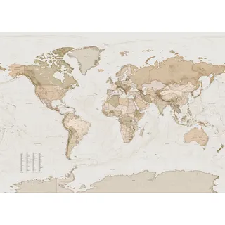 KOMAR Vliesfototapete Earth Map 350 x 250 cm bedruckt glatt Wohnzimmer, Schlafzimmer,