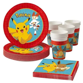 36-tlg. Party-Set * POKEMON - NEXT GENERATION * mit Pappteller + Servietten + Pappbecher für Kindergeburtstag und Mottoparty | Teller Becher Party Dekoration Geburtstag