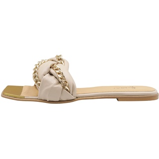 caissa Damen Ledersandalen Flip-Flop, beige, 38 EU