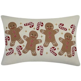 X-Mas Zierkissen , Naturfarben, Rot , Textil , Weihnachten , Füllung: Polyester,Polyester , rechteckig , 40x60 cm , pflegeleicht, formstabil , Heimtextilien, Wohntextilien, Kissen, Zierkissen