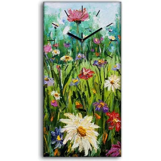 Wanduhr Bürouhr Leinwand Bild 30x60 Foto Bild Blumen Malerei Wildblumen - schwarze Hände - Bunt