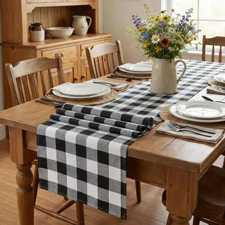 Buffalo Plaid Tischläufer 2 Packungen 33 x 213 cm kariert Schwarz und Weiß Tischläufer Herbst Thanksgiving Tischläufer für Partys