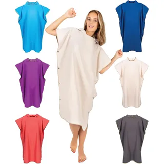 Gräfenstayn Premium Badeponcho mit Knöpfen - Öekotex 100 - Umziehhilfe Damen & Herren - Surf-Poncho Strand - Handtuch-Poncho Erwachsene - Umkleide-Hilfe - Badeumhang Mikrofaser (L-XL beige)