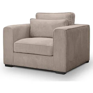 Inn.Furn Sessel beige-braun Cord, Loungesessel 120 cm, Wohnzimmersessel mit Wellenfederung , Braun , Textil , Nachbildung , 120x92x112 cm , Wohnzimmer, Sessel, Polstersessel